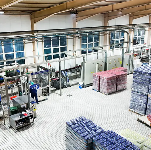 Overhead of machinery at Royal Beverage